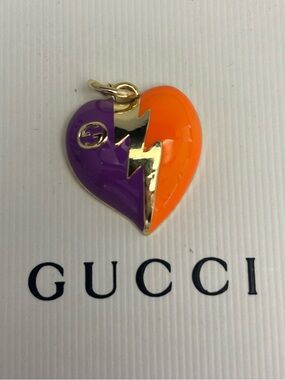 Gucci Purple and Orange Enamel Heart Charm with Gold Lightning